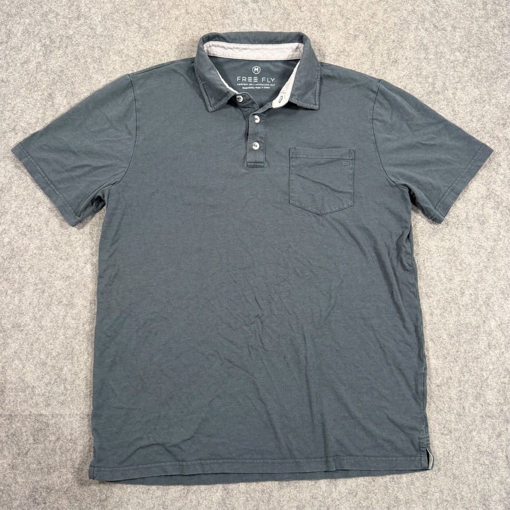 Free Fly Charcoal Gray Bamboo Cotton Short Sleeve Polo Shirt Men's Size Medium